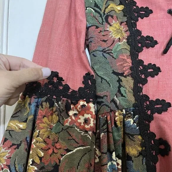 Gunne Sax Rare Vintage 1969 black label renaissance Tapestry Floral red dress - Picture 8 of 10